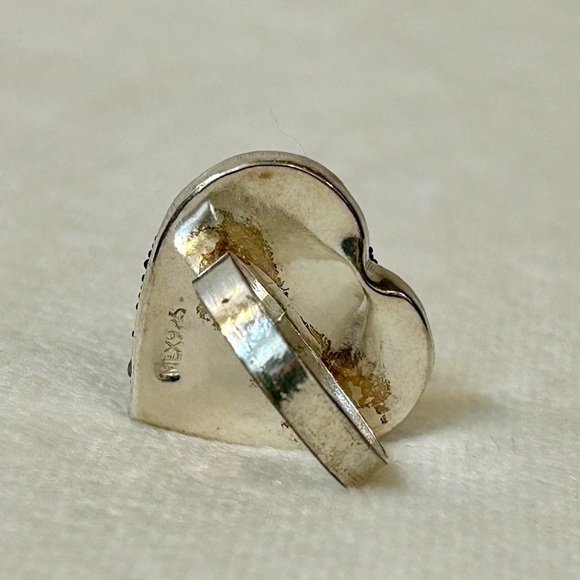 Solid Sterling Silver Micro Mosaic Heart Shaped Ring Size 7 - Picture 5 of 11